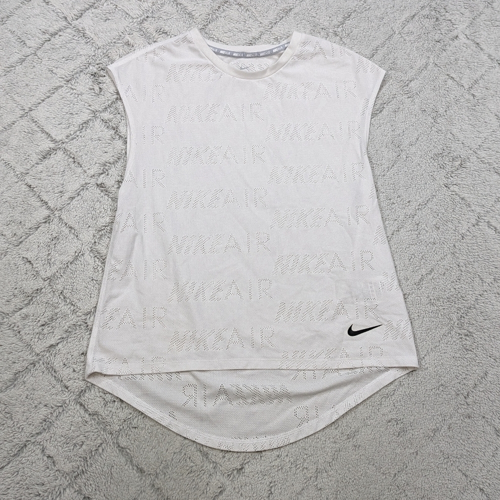 Nike Shirt Women's S White Air Tank Print Mesh Sleeveless Running Hi-Low Hem
